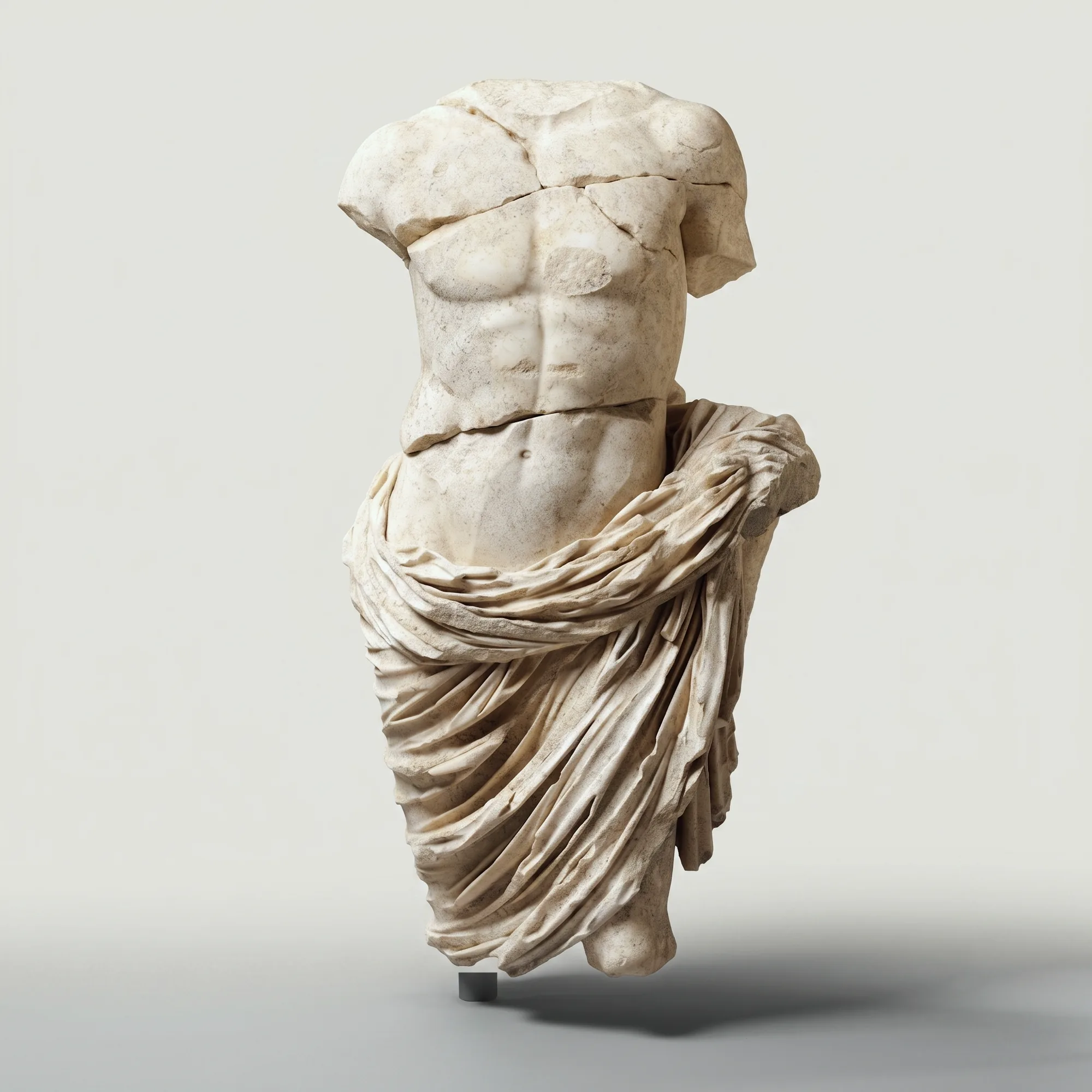 Torso de escultura clásica togada fragmentada en tono hueso